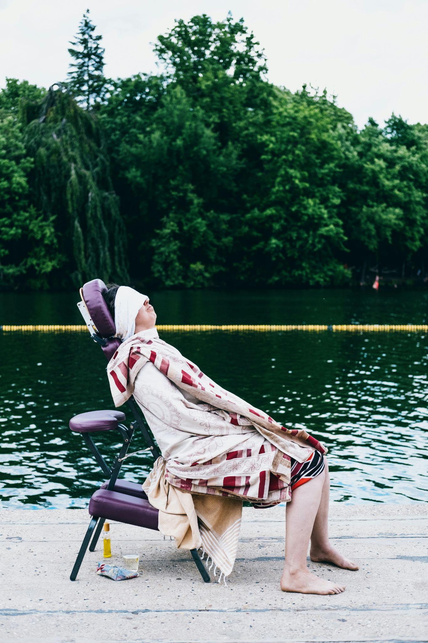 A client enjoys a relaxing outdoor session suitable for on-site chair massage in Central Valley.