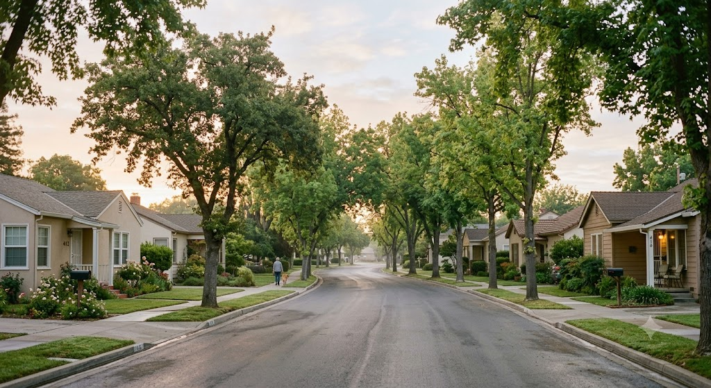 Quiet Madera street in soft morning light