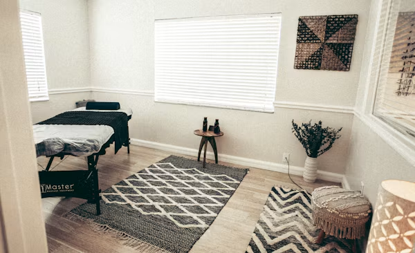 Relaxing massage studio in the Central Valley prepared for a wellness session.