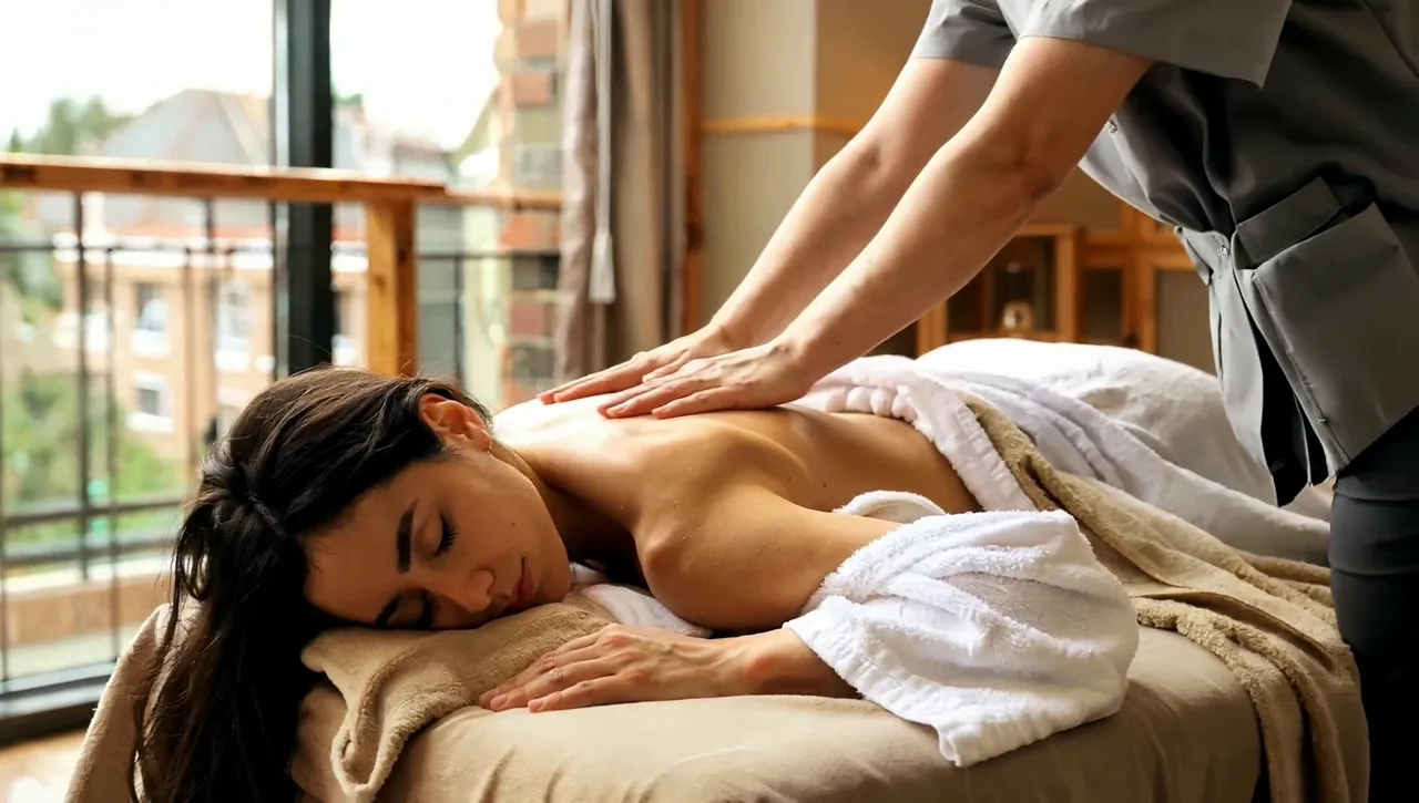Therapist performing a relaxing back massage