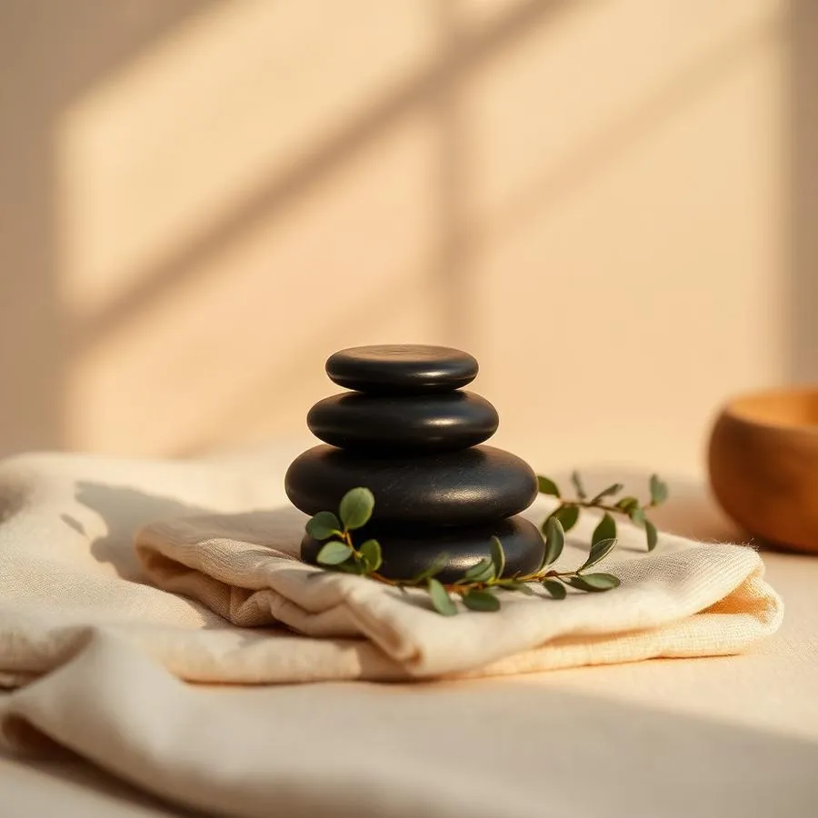 Warm basalt stones arranged beside folded towels